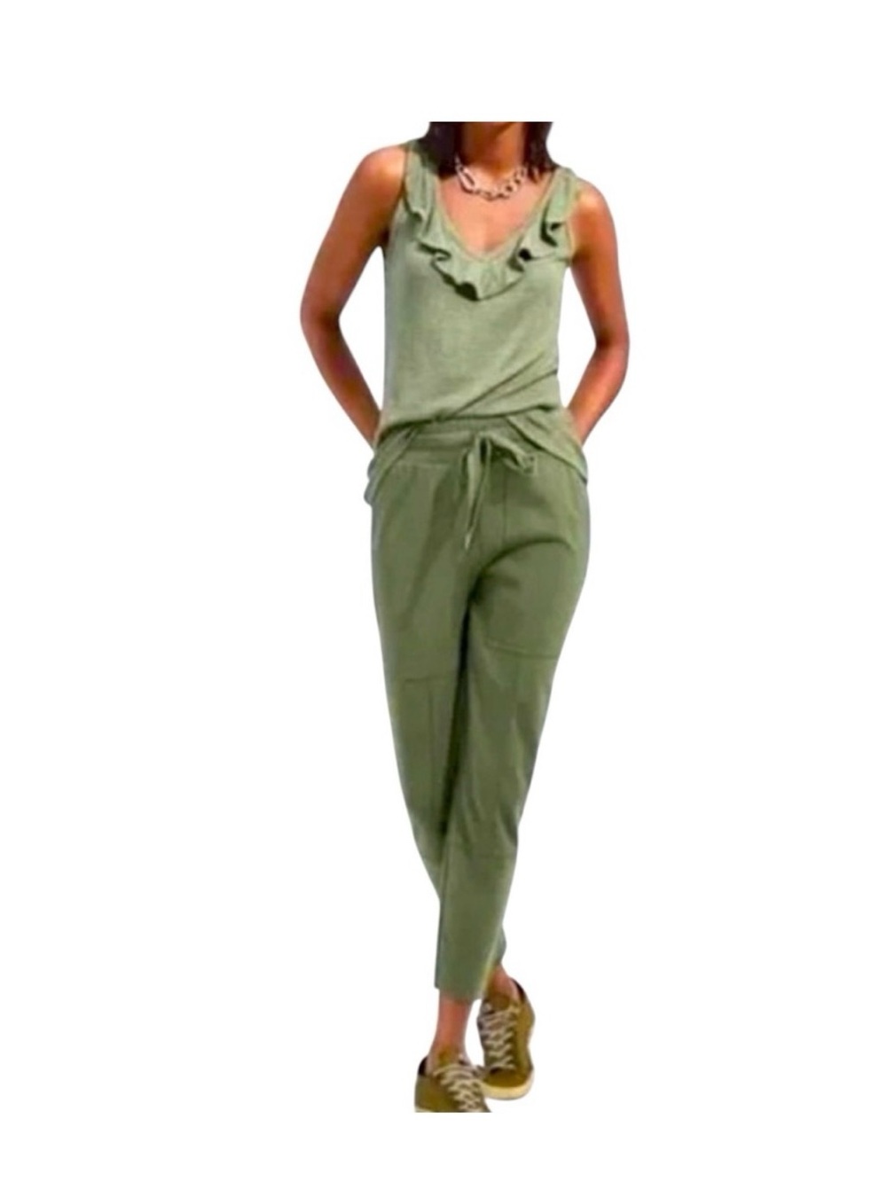 CAbi Olive Green Ankle Drawstring Joggers Style 6048 - Picture 2 of 7